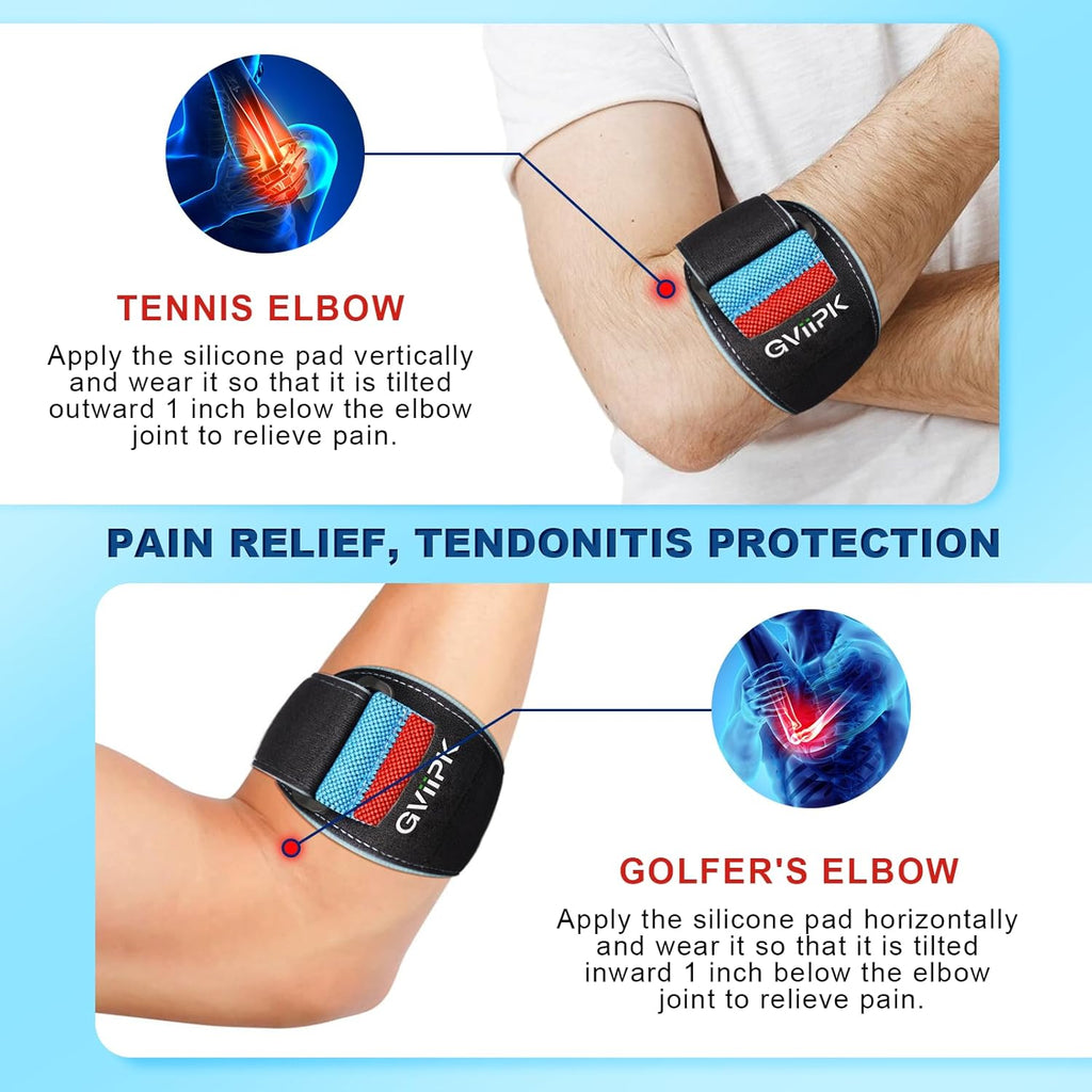 Gviipk Tennis Elbow Brace Adjustable Forearm Compression Support Strap with Silicone Pad

