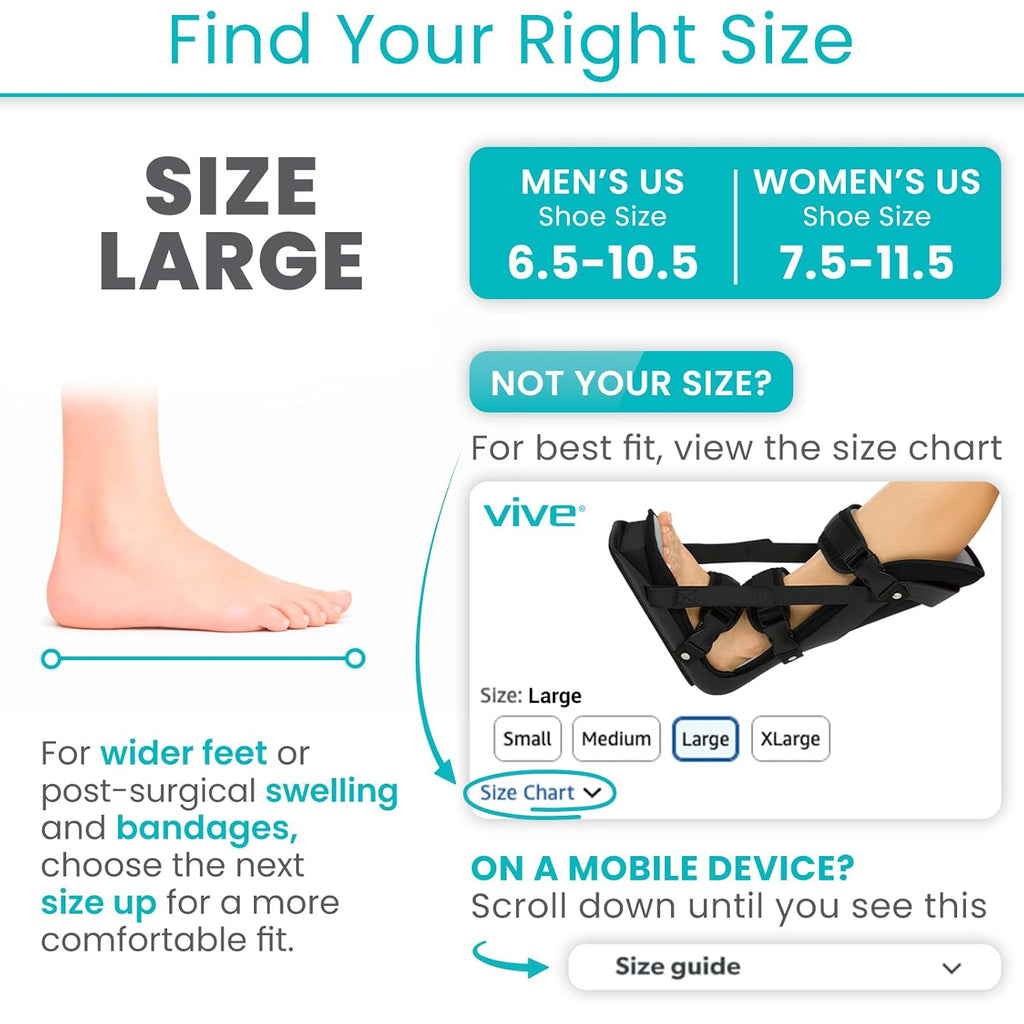 Vive Plantar Fasciitis Night Splint, Achilles Support Brace with Adjustable Straps

