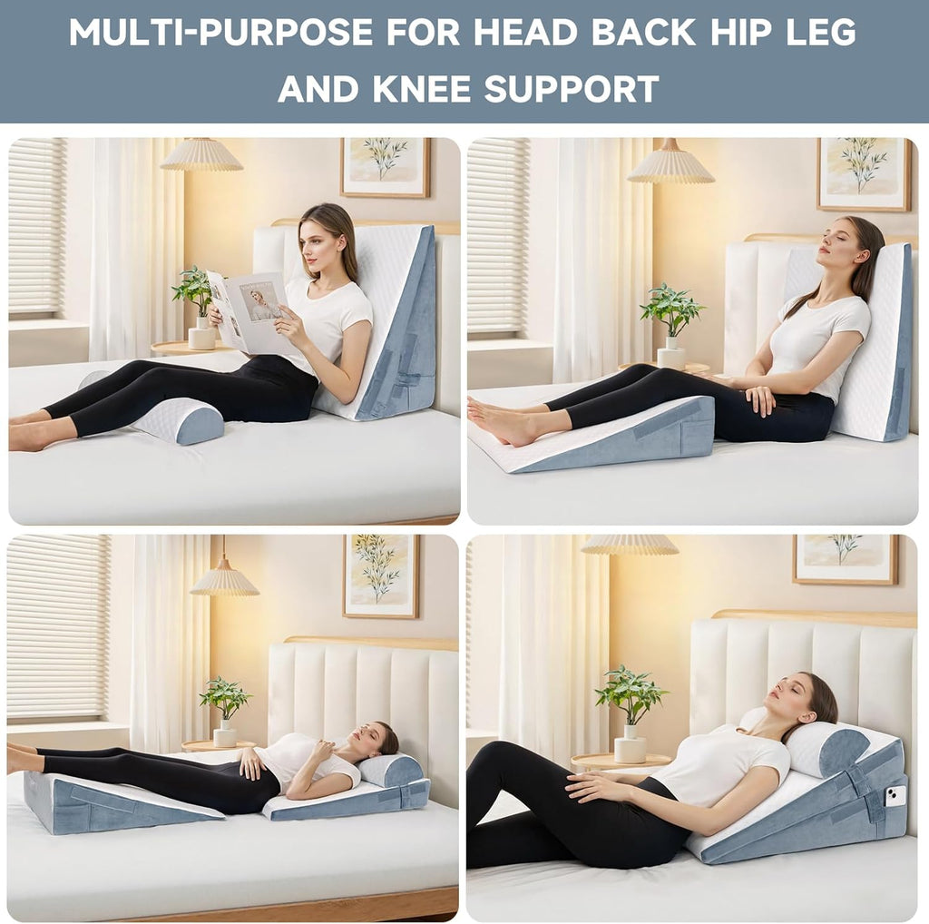 Adjustable Height Bed Wedge Pillow Set, Memory Foam Triangle Pillow for Sleep

