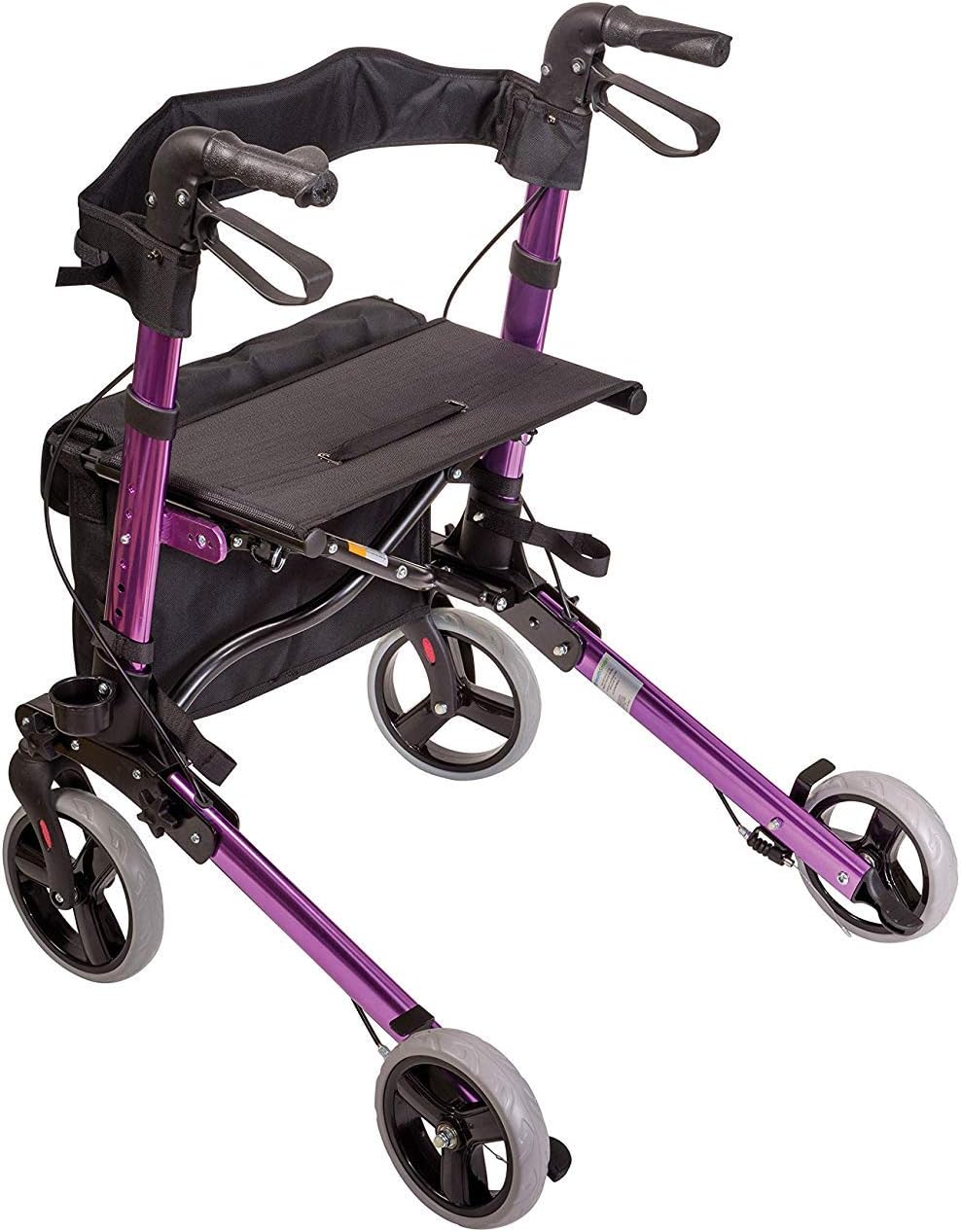HealthSmart Rollator Walker with Seat and Backrest, Adjustable Handle, Folding Frame

