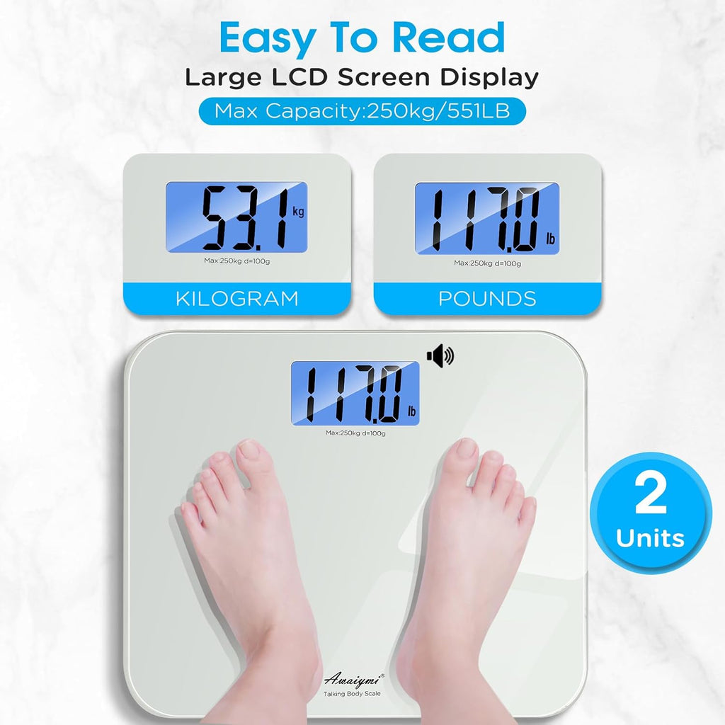 Talking Bathroom Scale with Voice, Large LCD, Auto On/Off, 551 lb Capacity

