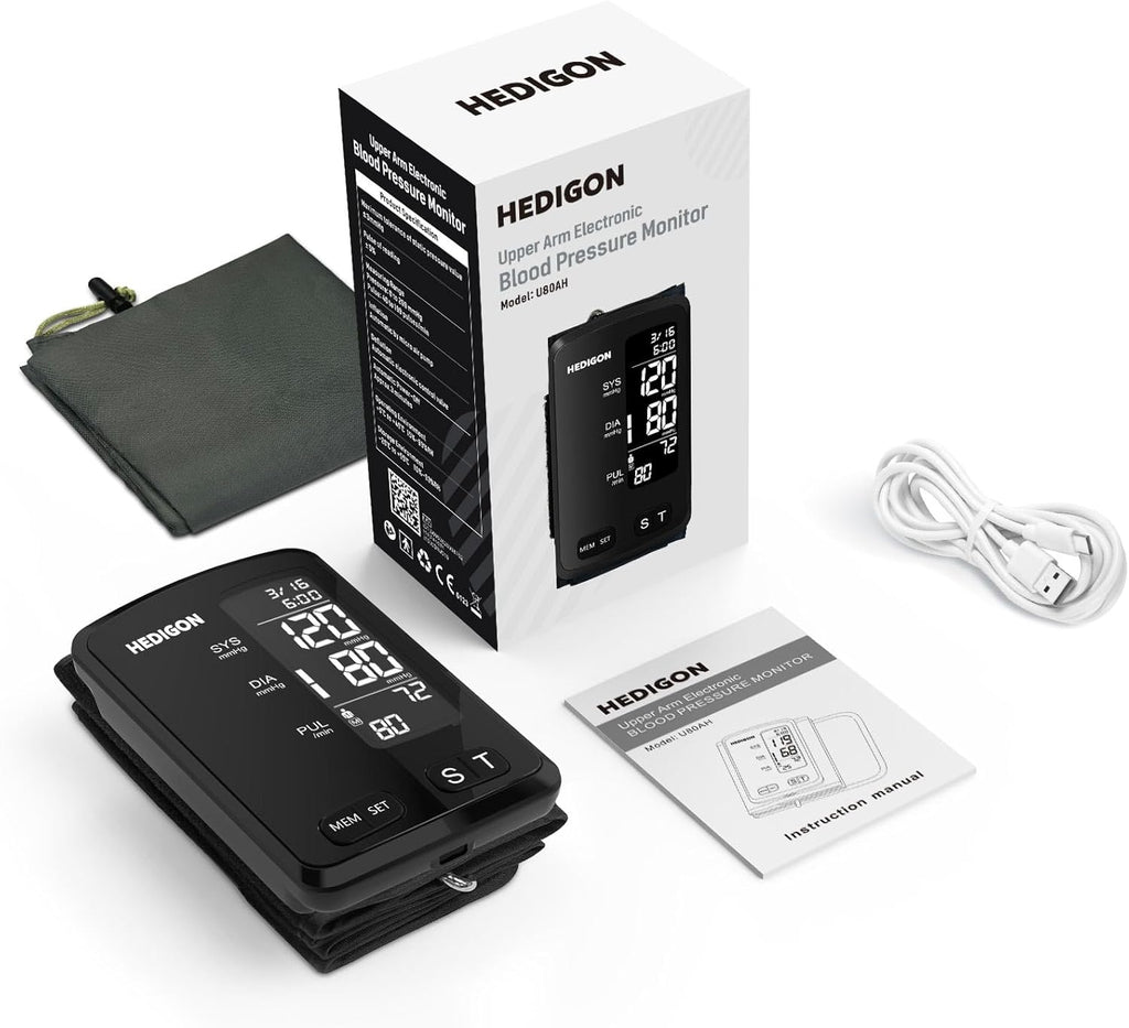 Upper Arm Blood Pressure Monitor with Large Cuff, Digital LCD, Rechargeable

