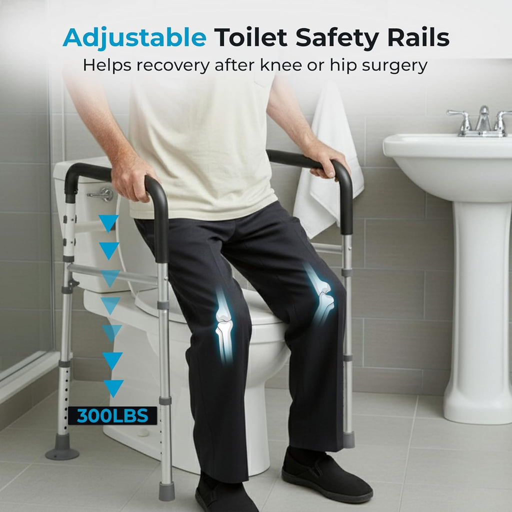 Toilet Safety Rails with Handles, Adjustable Toilet Grab Bar Frame for Seniors

