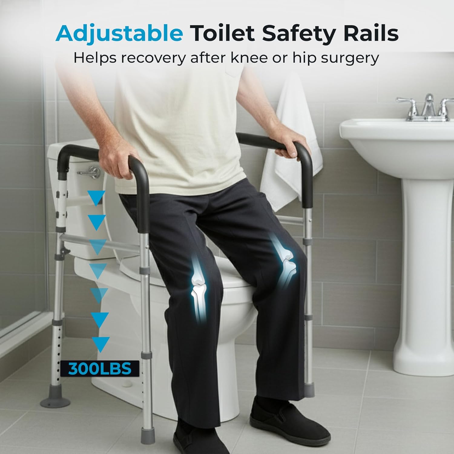 Toilet Safety Rails with Handles, Adjustable Toilet Grab Bar Frame for Seniors

