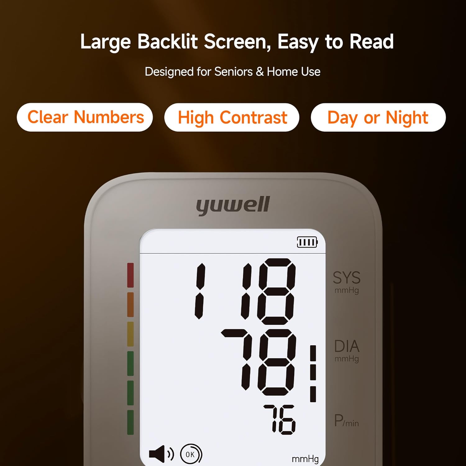 yuwell Upper Arm Digital Blood Pressure Monitor with Large Backlit Display, 199 Memory

