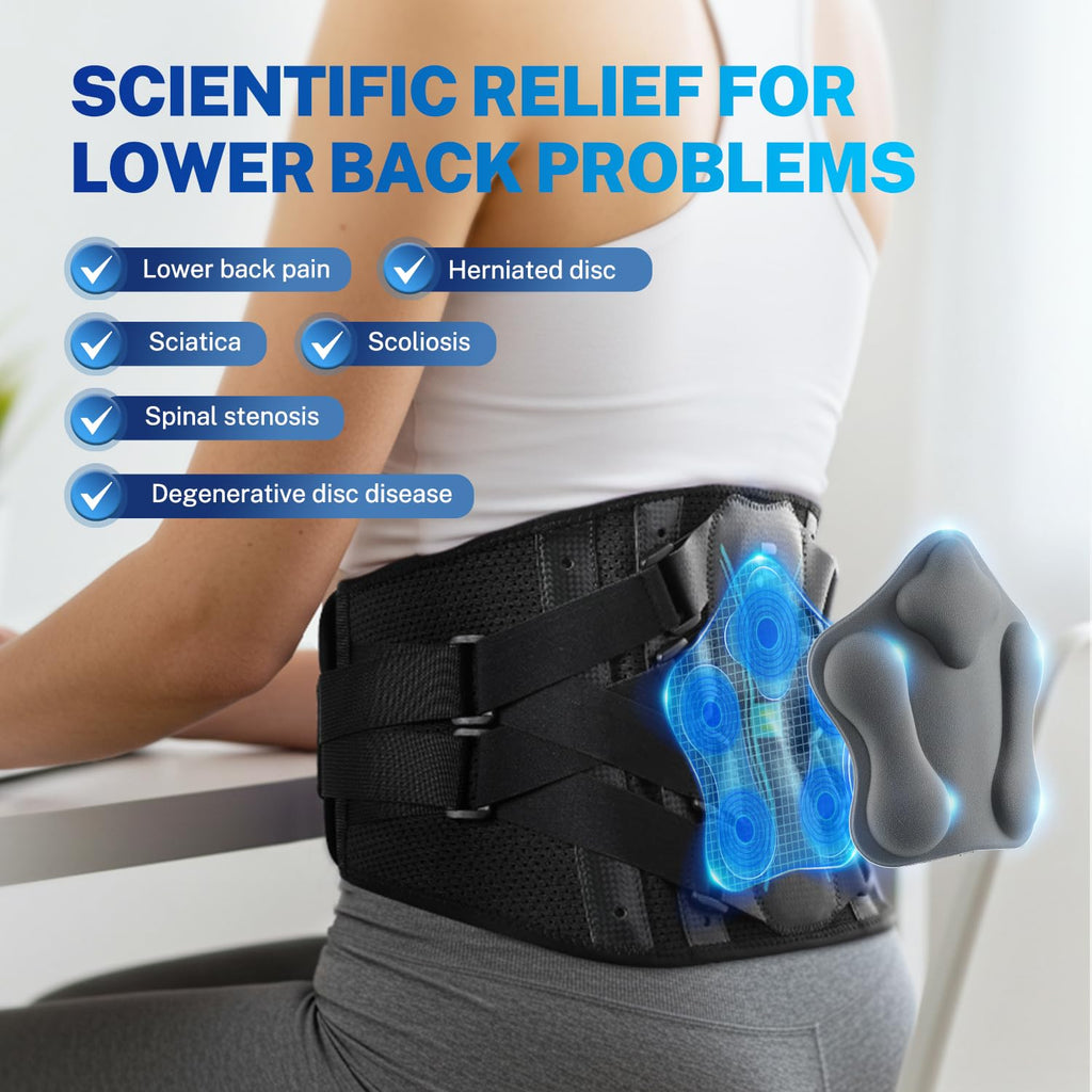 Fitomo Back Brace for Women Men, 3D Lumbar Support, Carbon Fiber Splints Air Mesh

