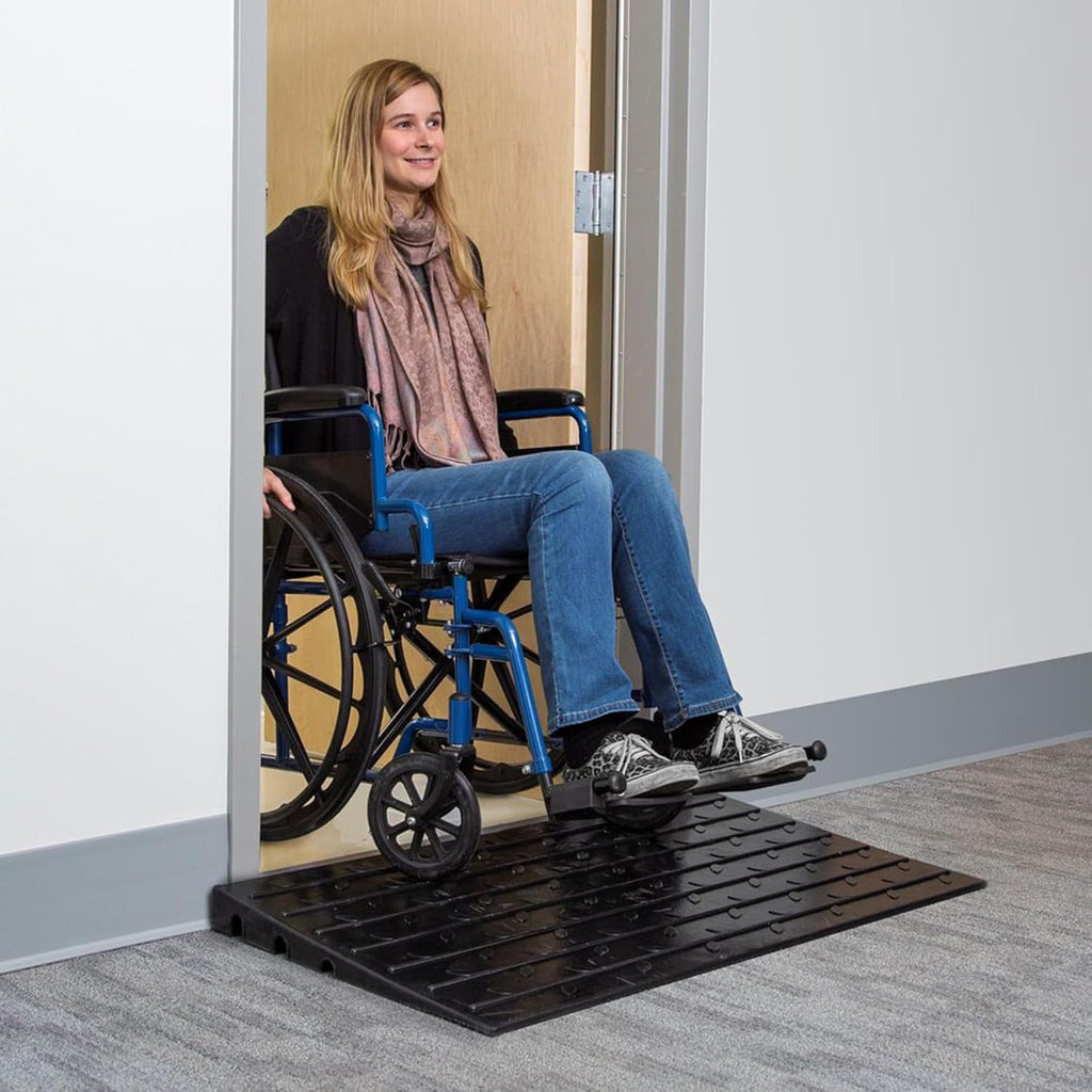 Doorway Threshold Ramp for Wheelchair and Scooter, Non-Slip Rubber with Cable Channels

