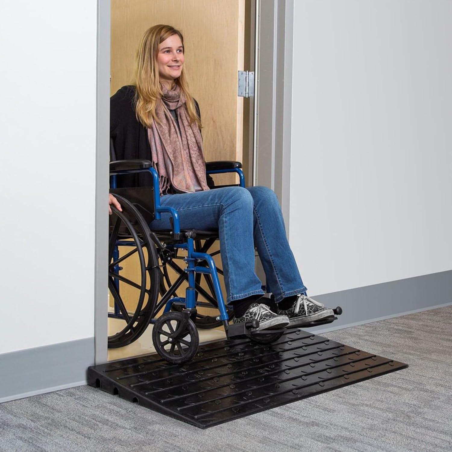 Doorway Threshold Ramp for Wheelchair and Scooter, Non-Slip Rubber with Cable Channels

