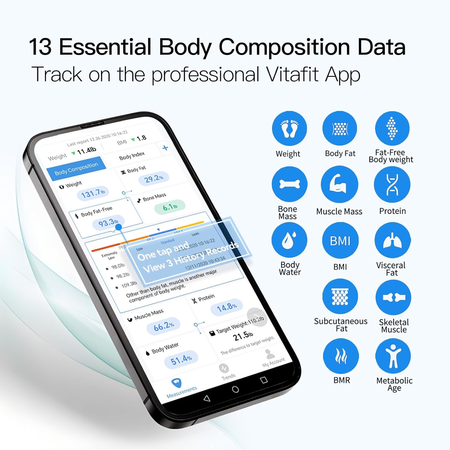 Vitafit Smart Bathroom Scale Body Composition Analyzer BMI Body Fat Muscle

