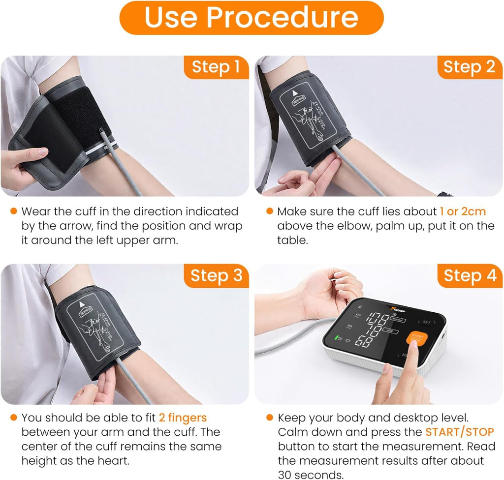 YISUNF Upper Arm Blood Pressure Monitor for Home Use, Backlit Dual-User 240-Set

