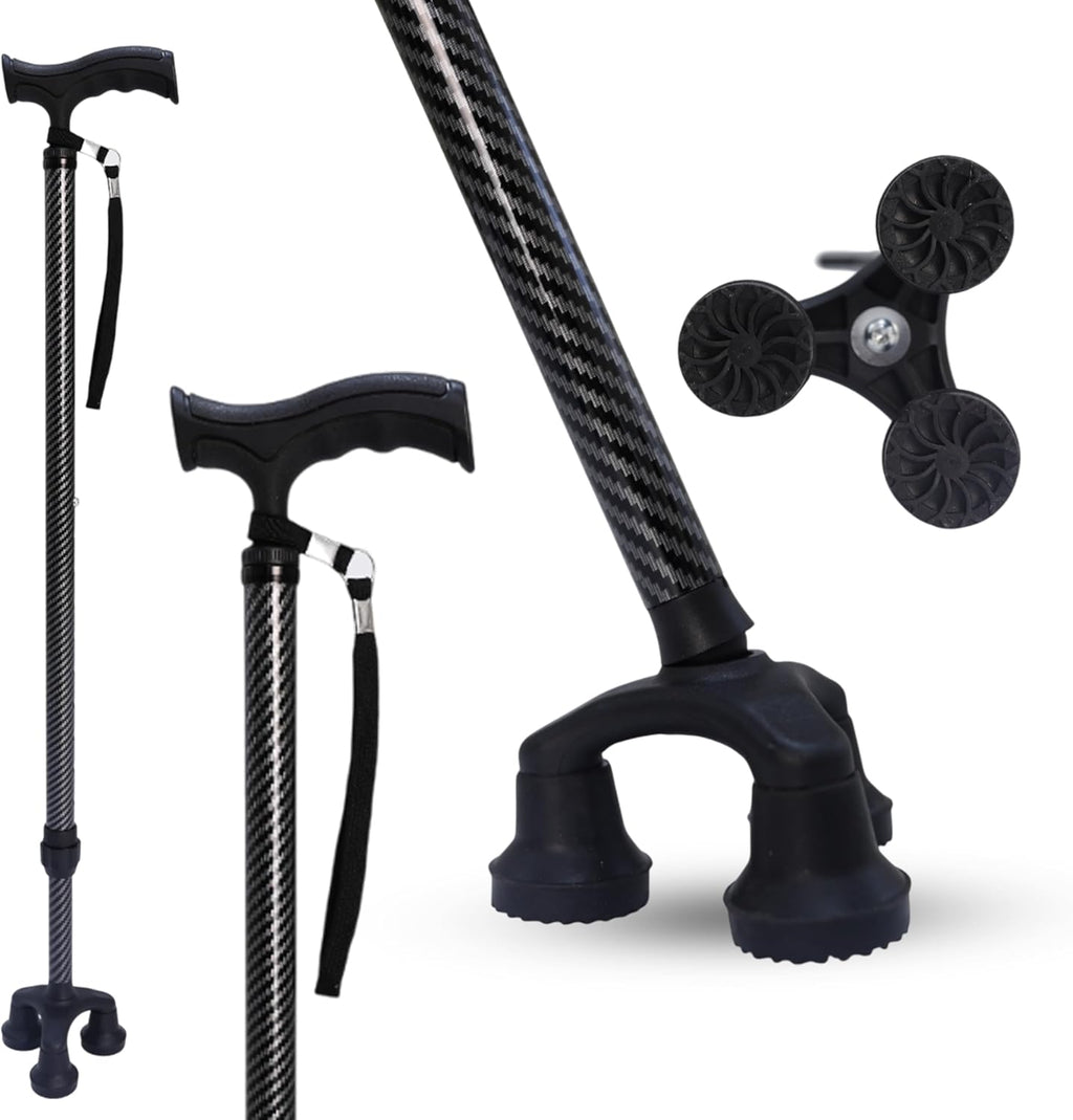 Dr. Aid Adjustable Aluminum Walking Cane, 3 and 4 Prong Mobility Stick, Non-Slip

