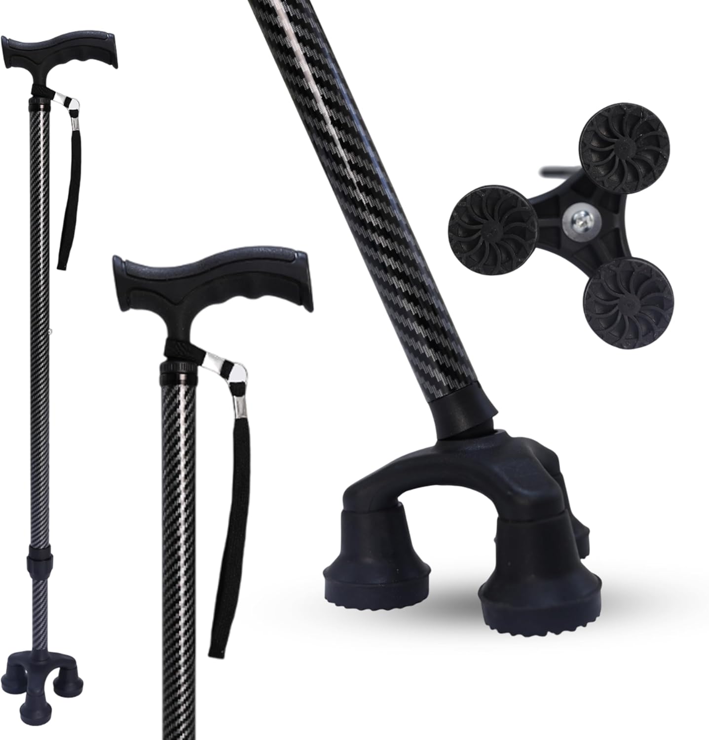 Dr. Aid Adjustable Aluminum Walking Cane, 3 and 4 Prong Mobility Stick, Non-Slip

