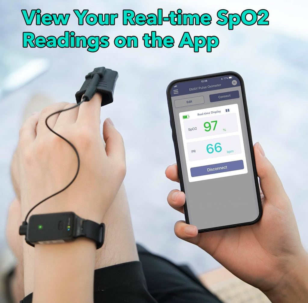 EMAY SleepO2 Wrist Pulse Oximeter, Overnight SpO2 and Heart Rate Recorder with App


