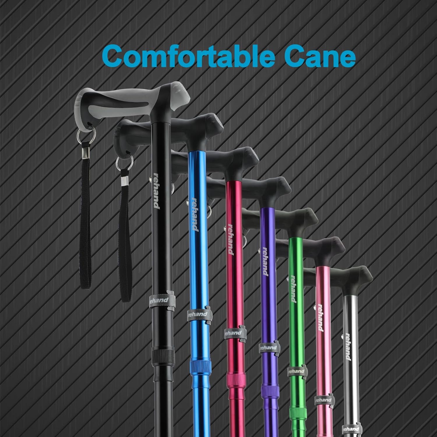 REHAND Foldable Adjustable Walking Cane with Shock-Absorbing All-Terrain Base

