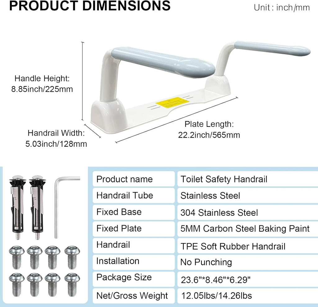 IJDD Toilet Safety Rail with Flip-Up Armrests and Rise-Up Handle, 304 Stainless

