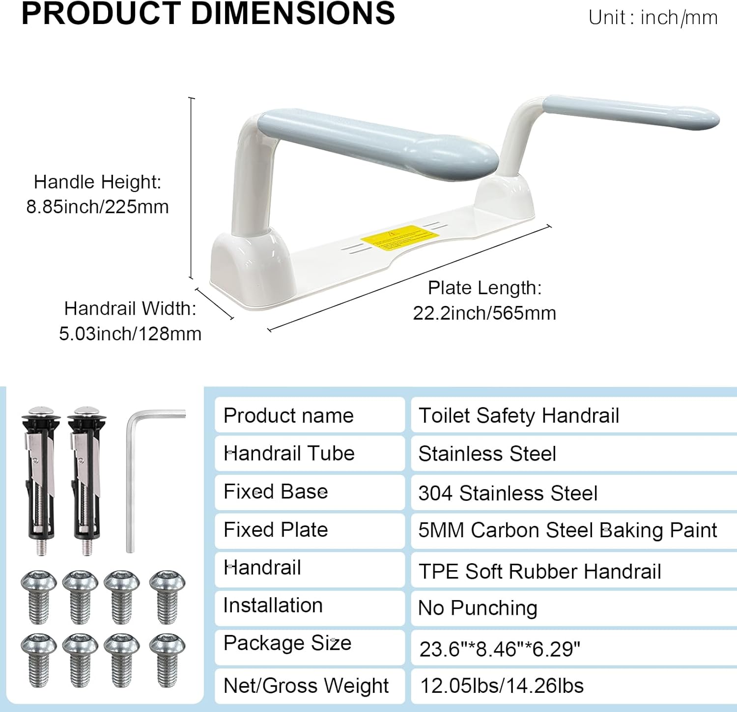 IJDD Toilet Safety Rail with Flip-Up Armrests and Rise-Up Handle, 304 Stainless


