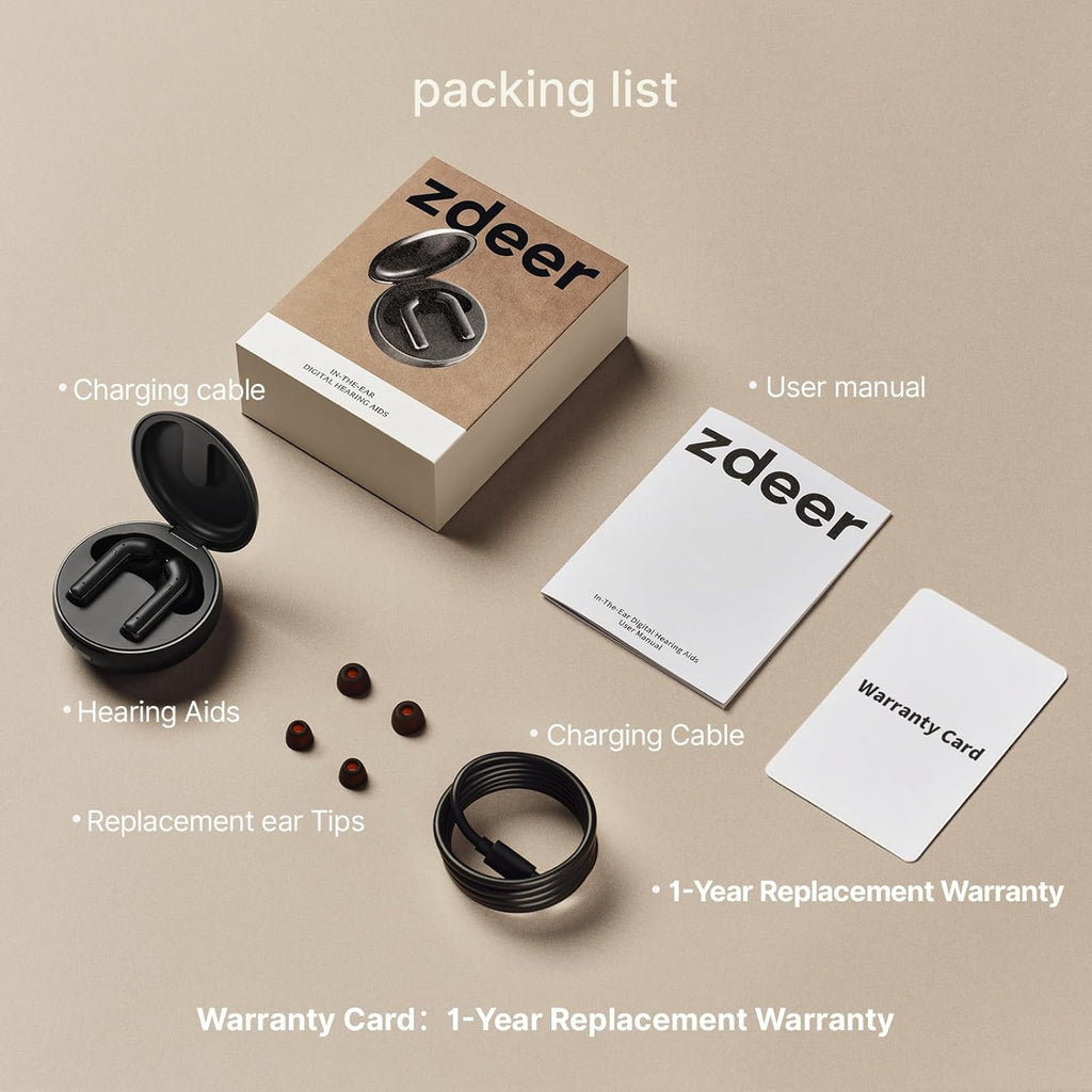 ZDEER OTC Hearing Aids Rechargeable In-Ear Noise Reduction 34-Channel Digital

