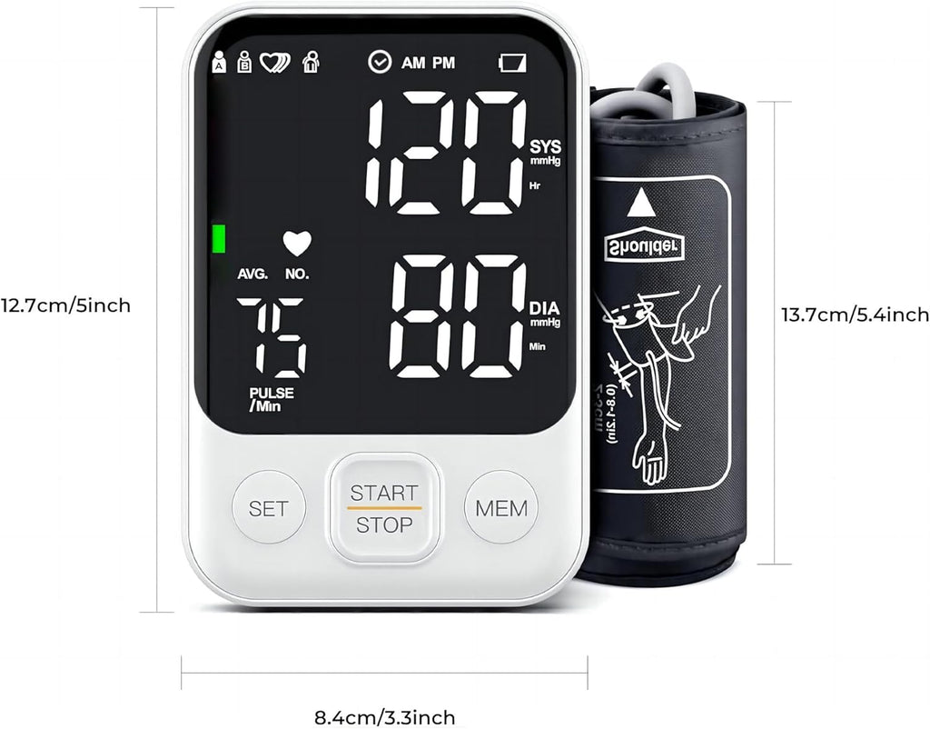 Oklar Upper Arm Blood Pressure Monitor Home BP Machine One-Button Large LED Display

