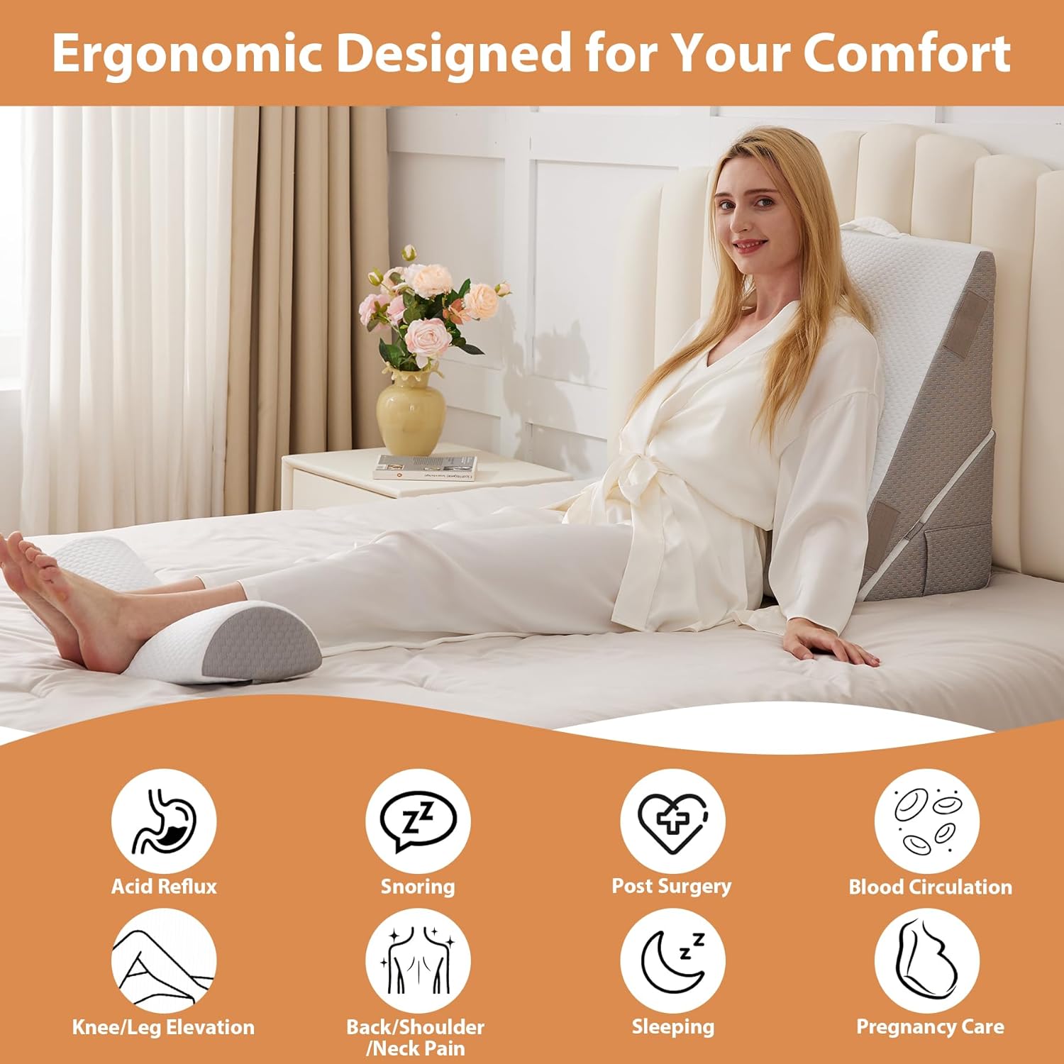 BIEEZZK Incline Bed Cushion Set for Acid Reflux, Neck and Back Memory Foam

