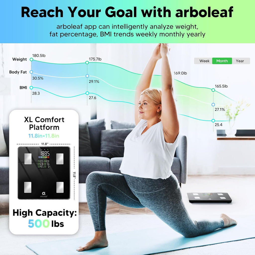 Arboleaf Smart Bathroom Scale with Body Fat, BMI, Muscle Mass and App Sync

