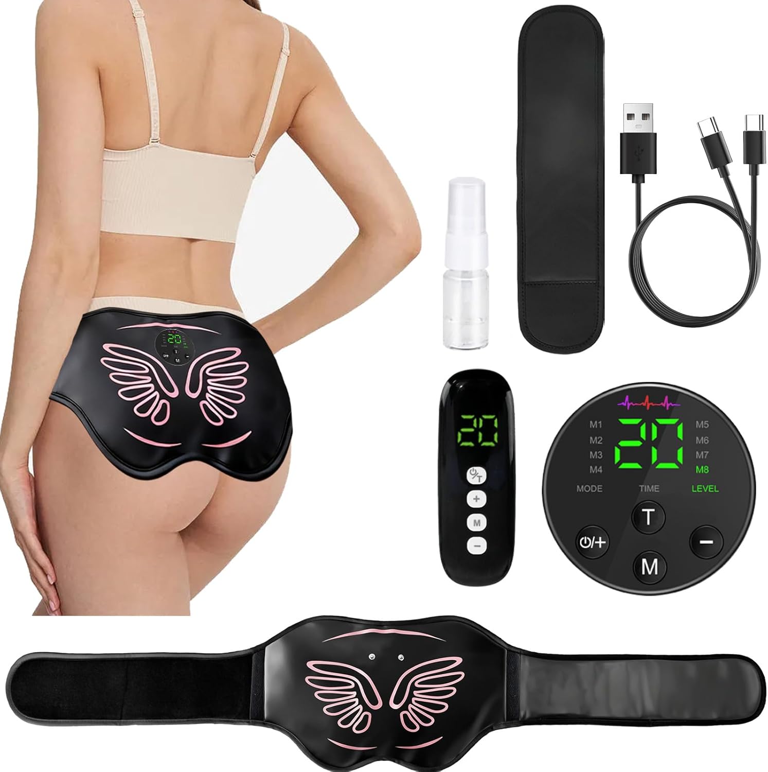 EMS Booty Trainer for Women, Glute & Abs Muscle Stimulator with LCD Remote

