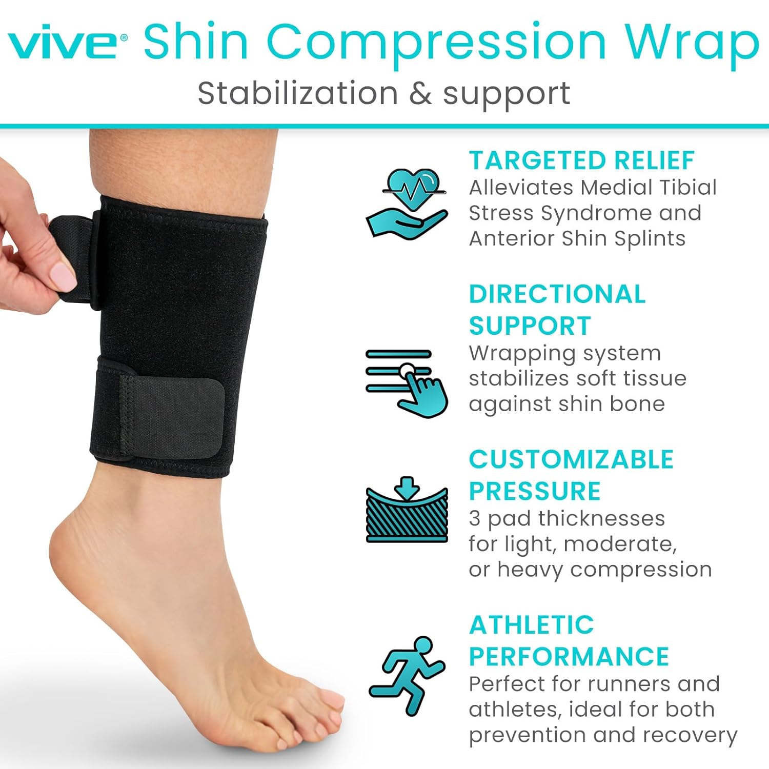 Vive Shin Splint Compression Wrap - Adjustable Brace for Lower Leg Support

