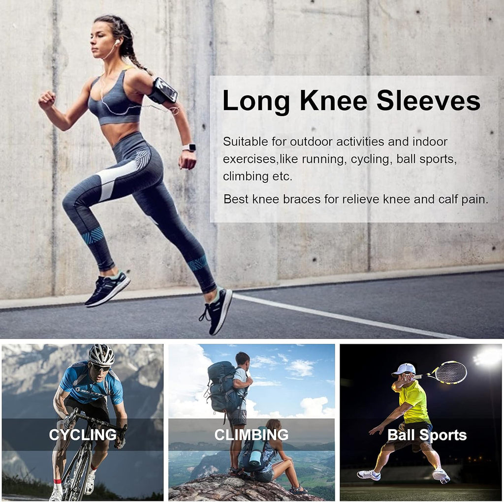 Spandex Full Leg Compression Sleeves with Knee Support for Running & Cycling

