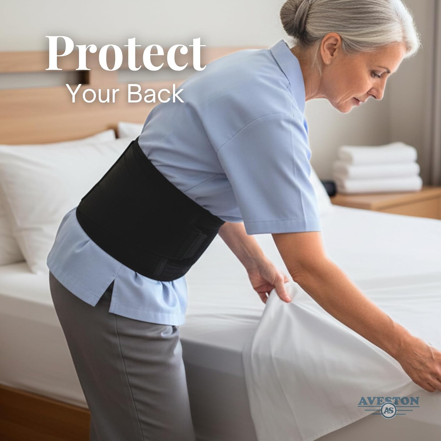 AVESTON Lumbar Back Brace with Removable Pad, Rigid Support Belt for Lower Back Pain


