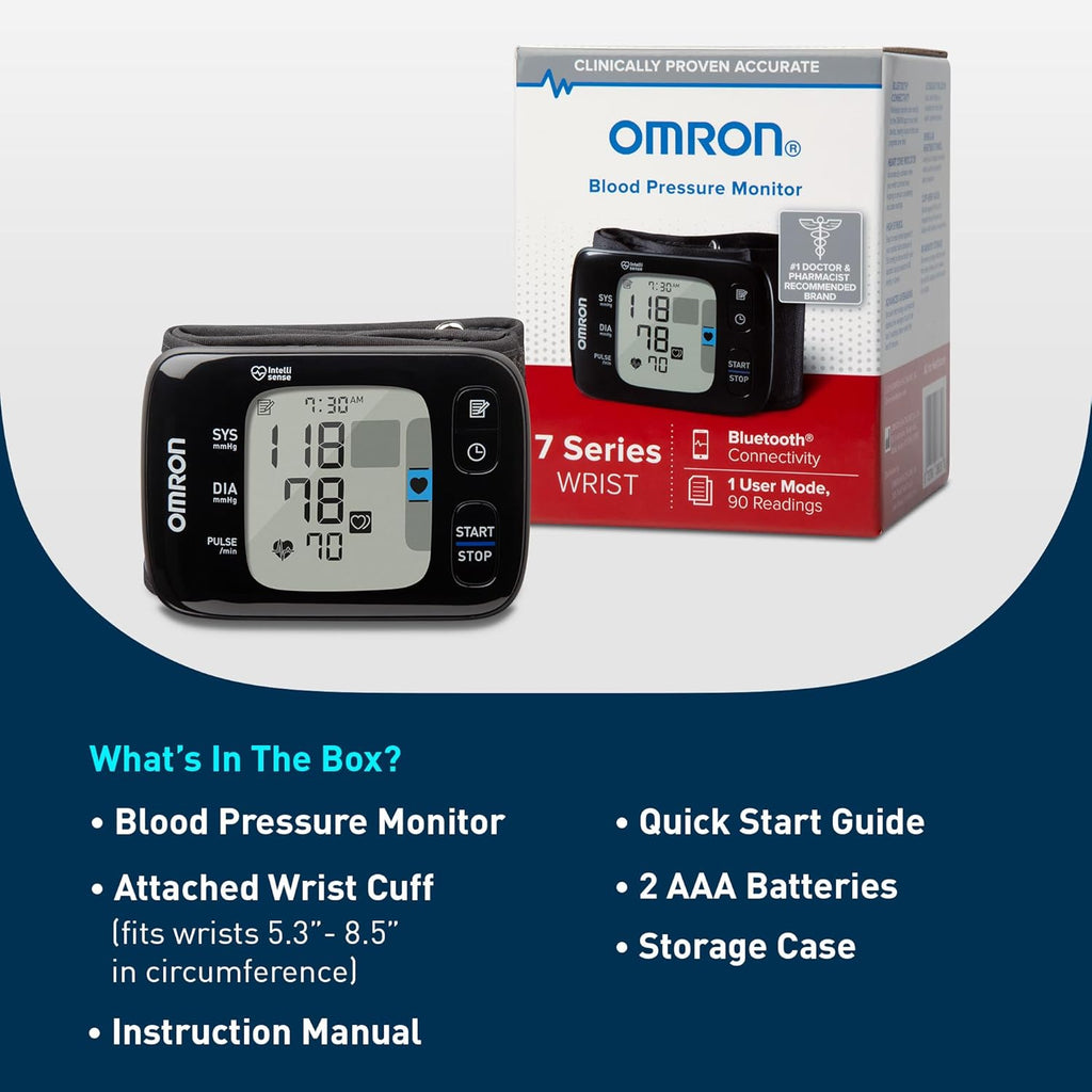 OMRON 7 Series Wireless Wrist Blood Pressure Monitor with Bluetooth and App Tracking

