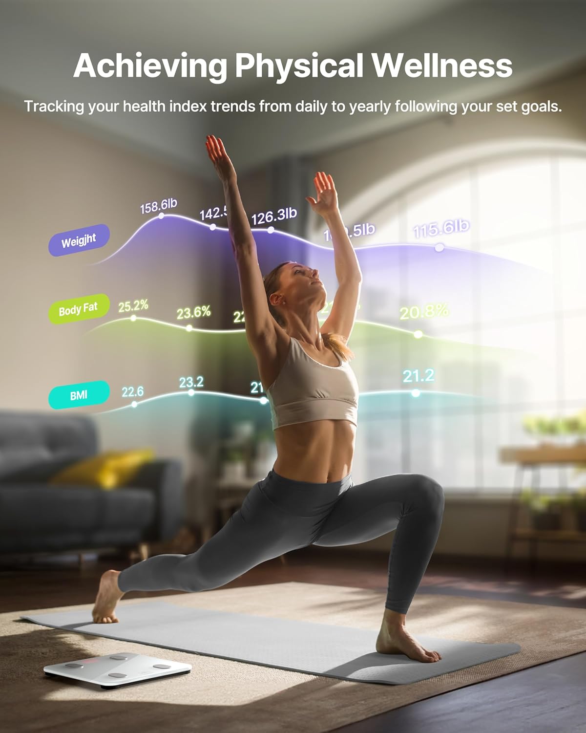 FITINDEX Smart Body Composition Scale with BMI, Body Fat, Muscle Mass for Bathroom

