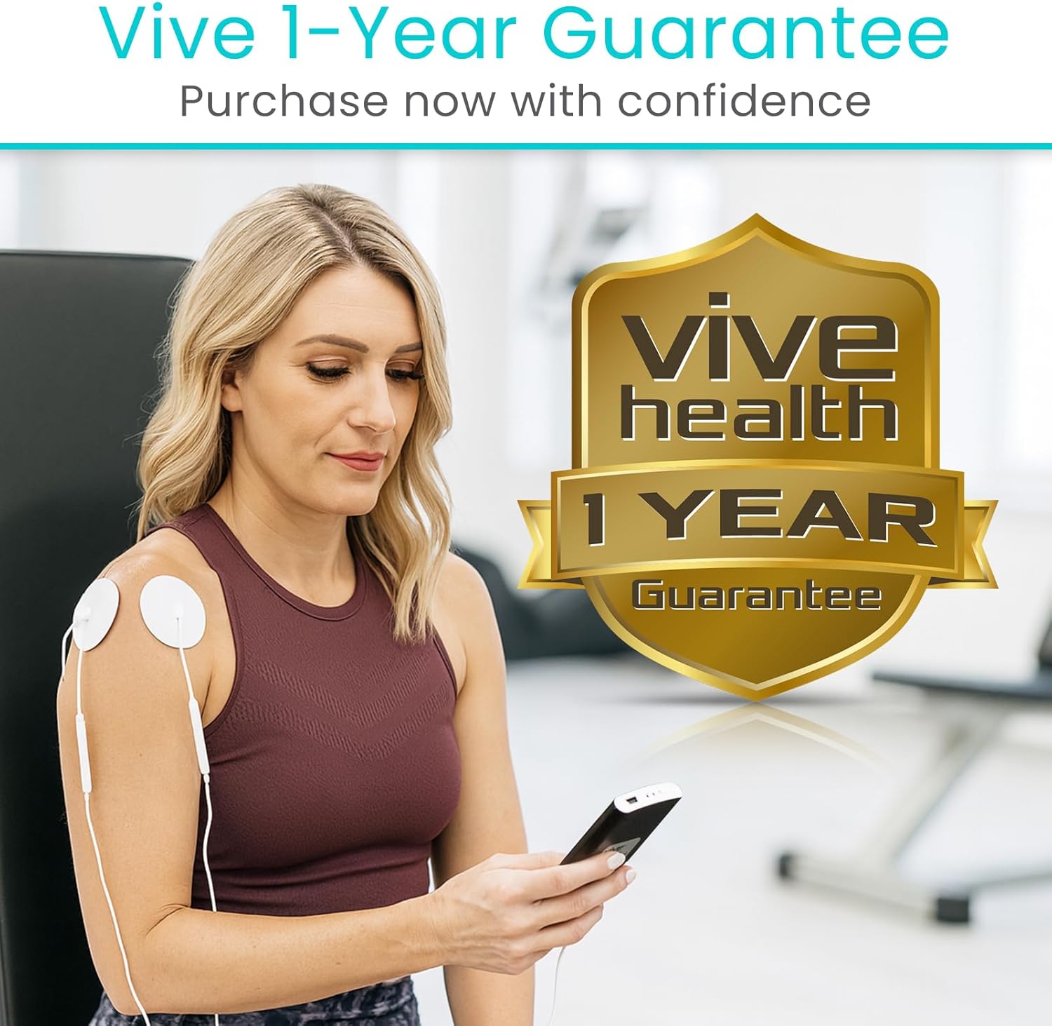 Vive TENS Unit Muscle Stimulator with Self-Sticking Electrode Pads

