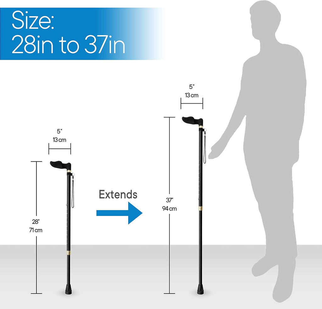 RMS Orthopedic Offset Walking Cane with Contoured Handle, Anti-Slip Rubber Base

