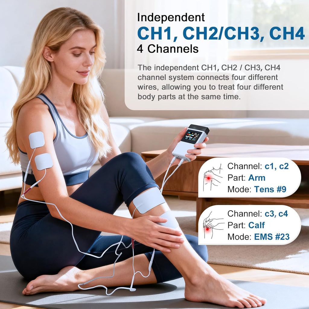 TENS EMS Muscle Stimulator 4-in-1 4-Channel 60 Modes with Color Display

