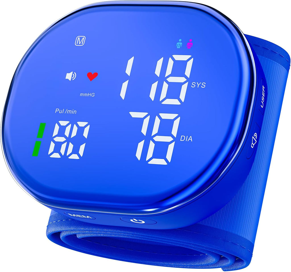 Rechargeable Wrist Blood Pressure Monitor with LED Display and One-Button Operation

