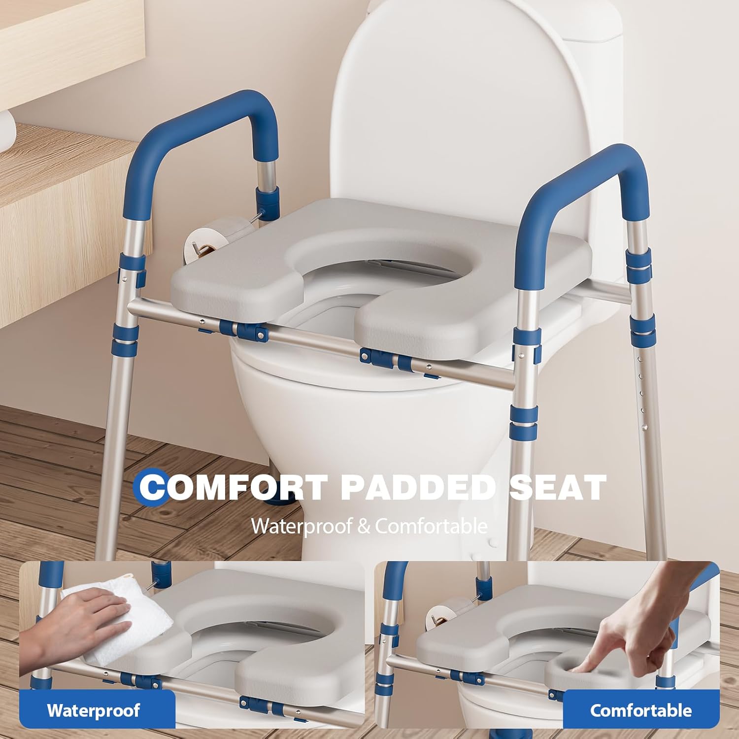 Loyoda Raised Toilet Seat Riser with Padded Handles, Adjustable Height & Width


