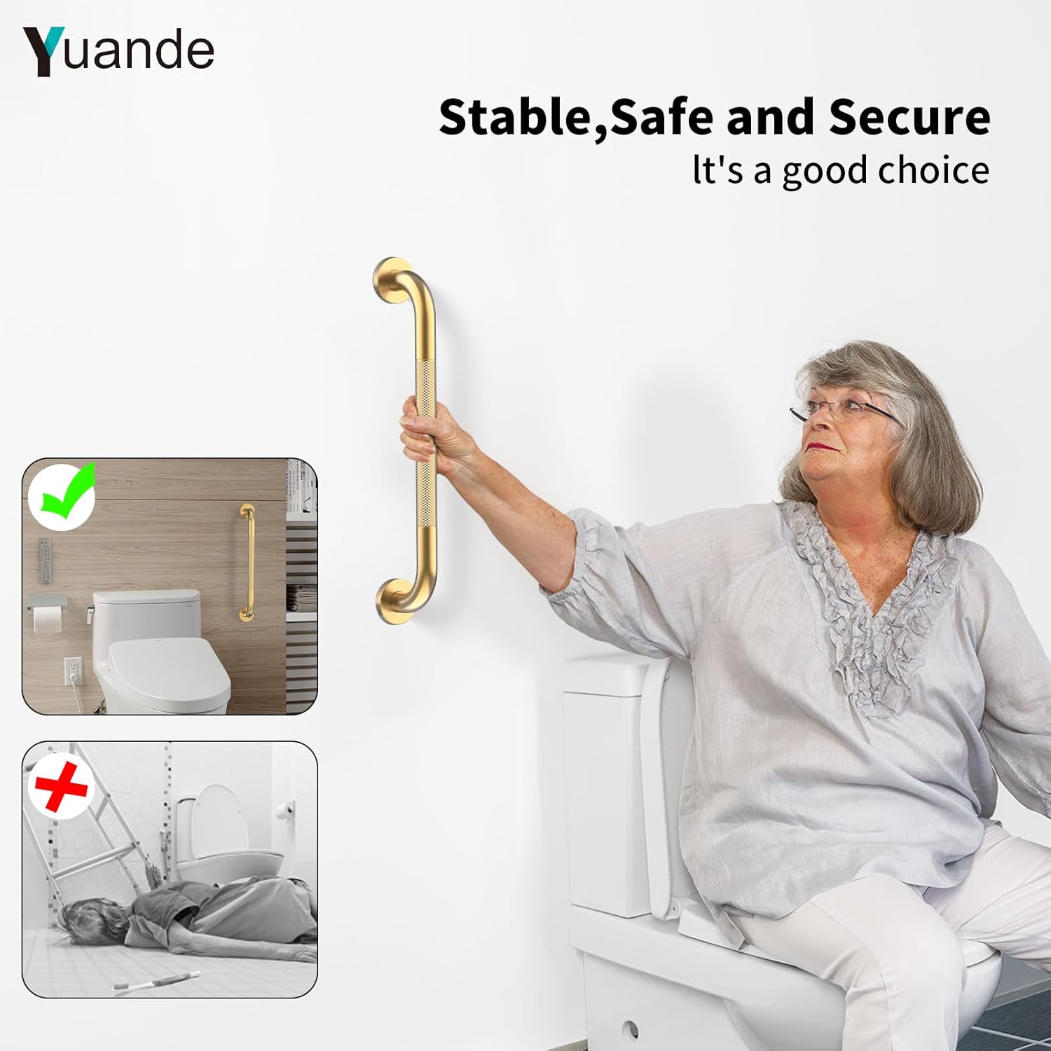 YuanDe Bathroom Shower Grab Bar, Stainless Steel 1 in Knurled Anti-Slip Safety Rail

