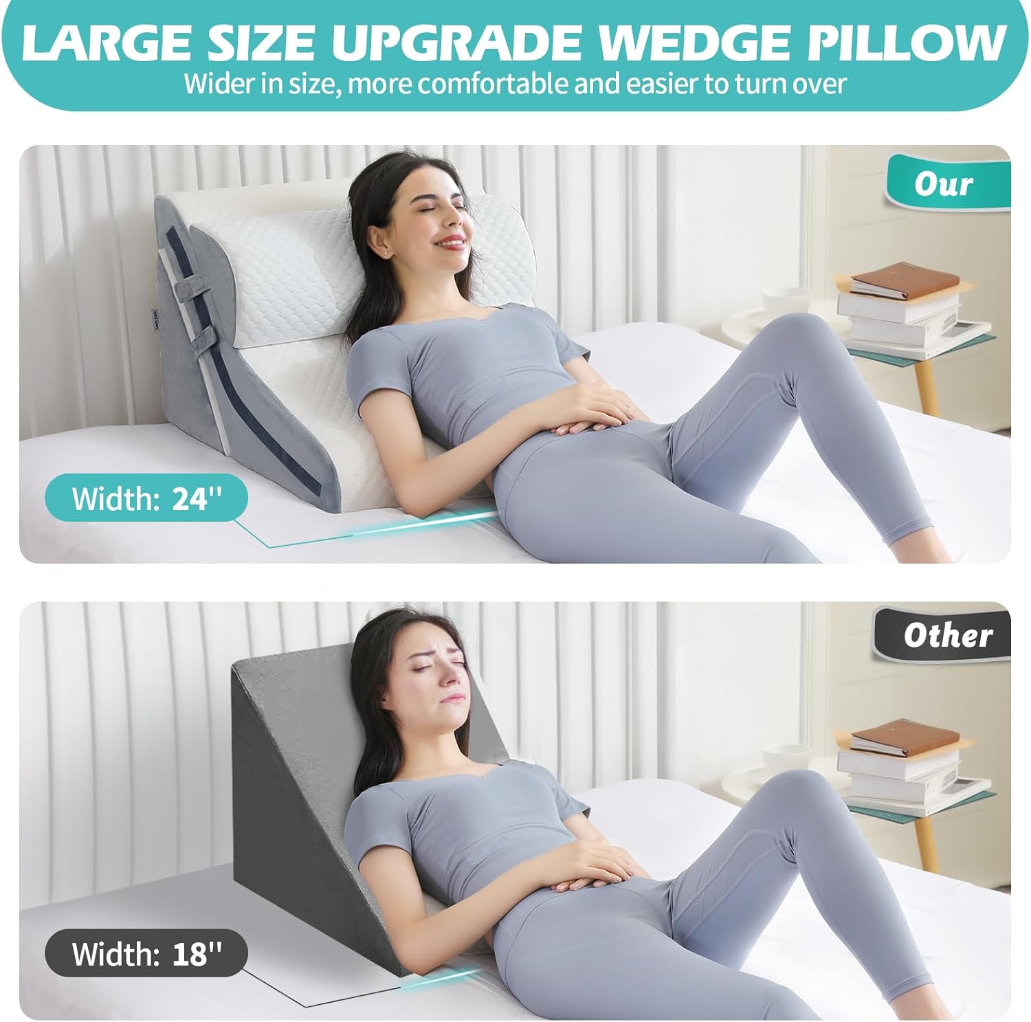 Bed Wedge Pillow Set for Sleeping, Memory Foam Incline Post Surgery Support

