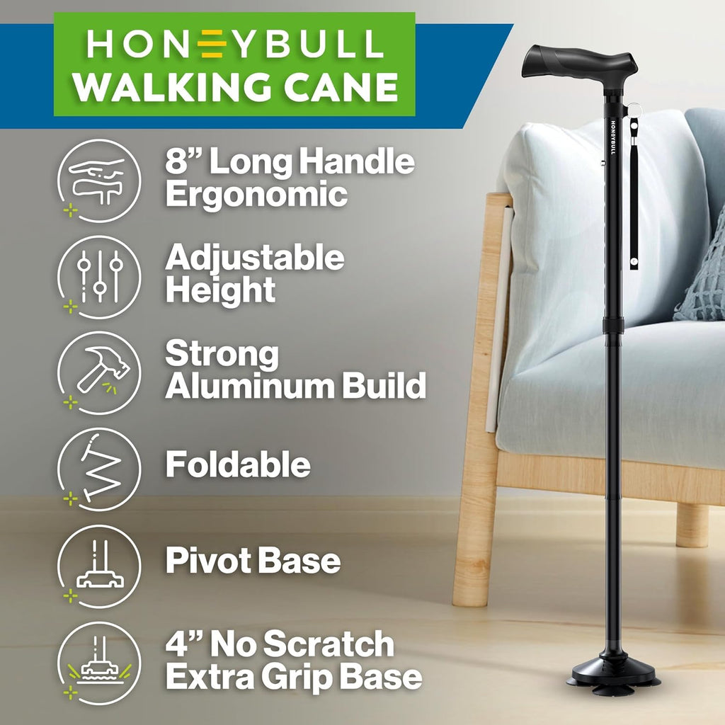 HONEYBULL Foldable Adjustable Walking Cane for Men & Women, All-Terrain Walking Stick

