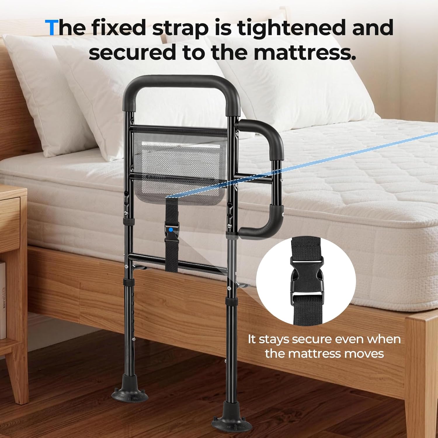 Portable Bed Assist Rail for Seniors, Non-Slip Grab Bar with Storage Pouch

