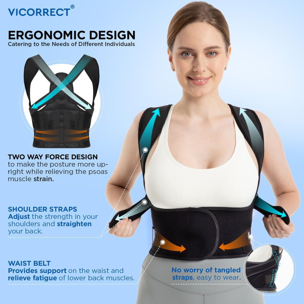 Vicorrect Posture Corrector Back Support Brace for Upper Back and Shoulder Support

