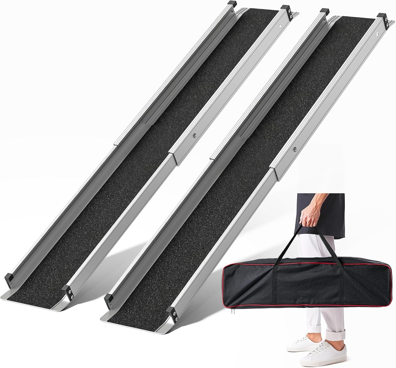 Adjustable Telescoping Wheelchair Ramp for Steps, Portable Aluminum Anti-Slip Ramp

