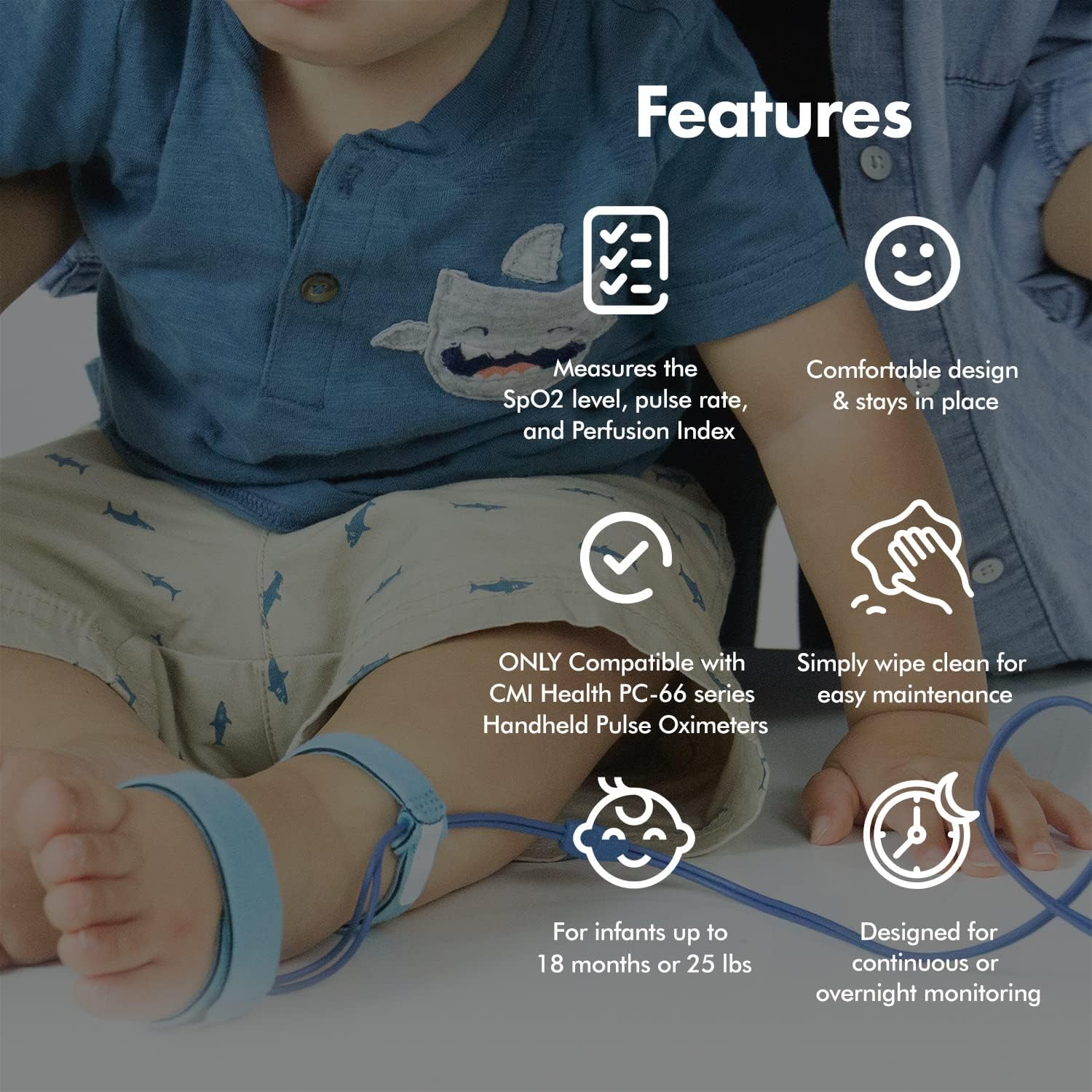 CMI Health Infant SpO2 Sensor for Handheld Pulse Oximeters, Latex-Free Foot Wrap

