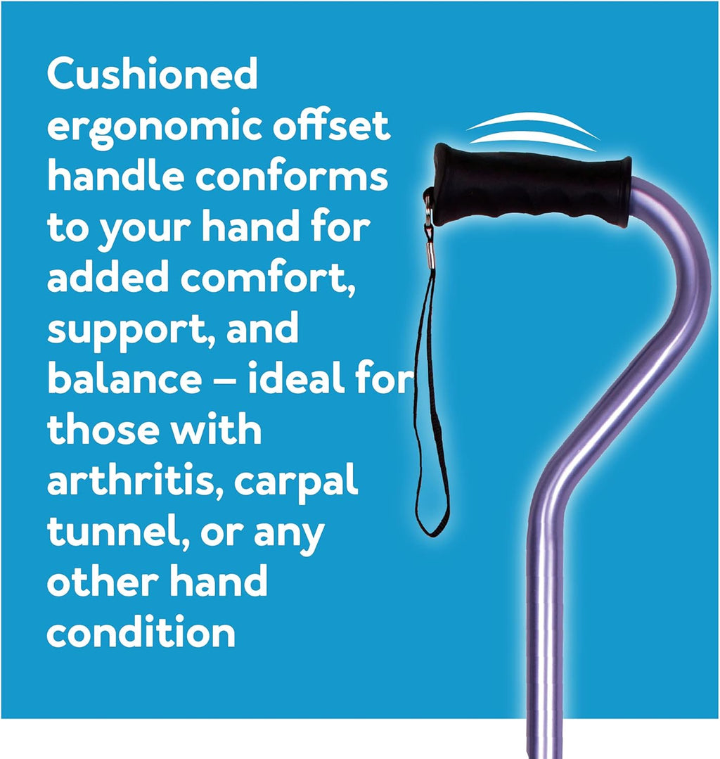 Carex Ergo Offset Walking Cane, Height Adjustable Ergonomic Cane with Wrist Strap

