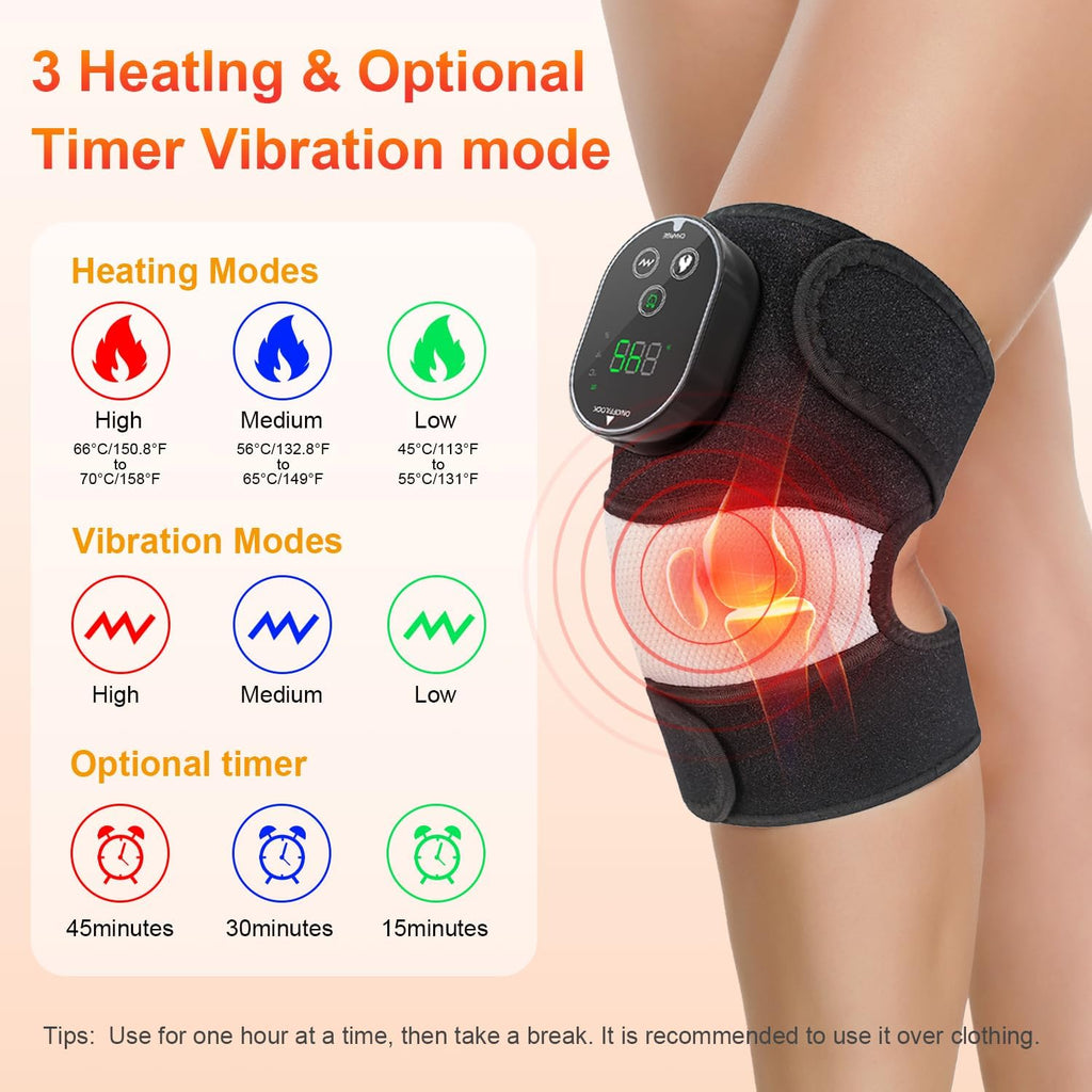 Cordless Heated Knee Massager Rechargeable Heat Vibration Wrap for Knee Elbow Shoulder

