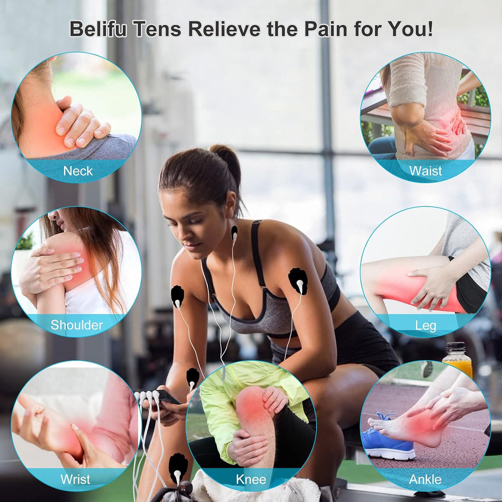 Belifu 4-Channel TENS EMS Muscle Stimulator Unit, Rechargeable Electric Pulse Massager

