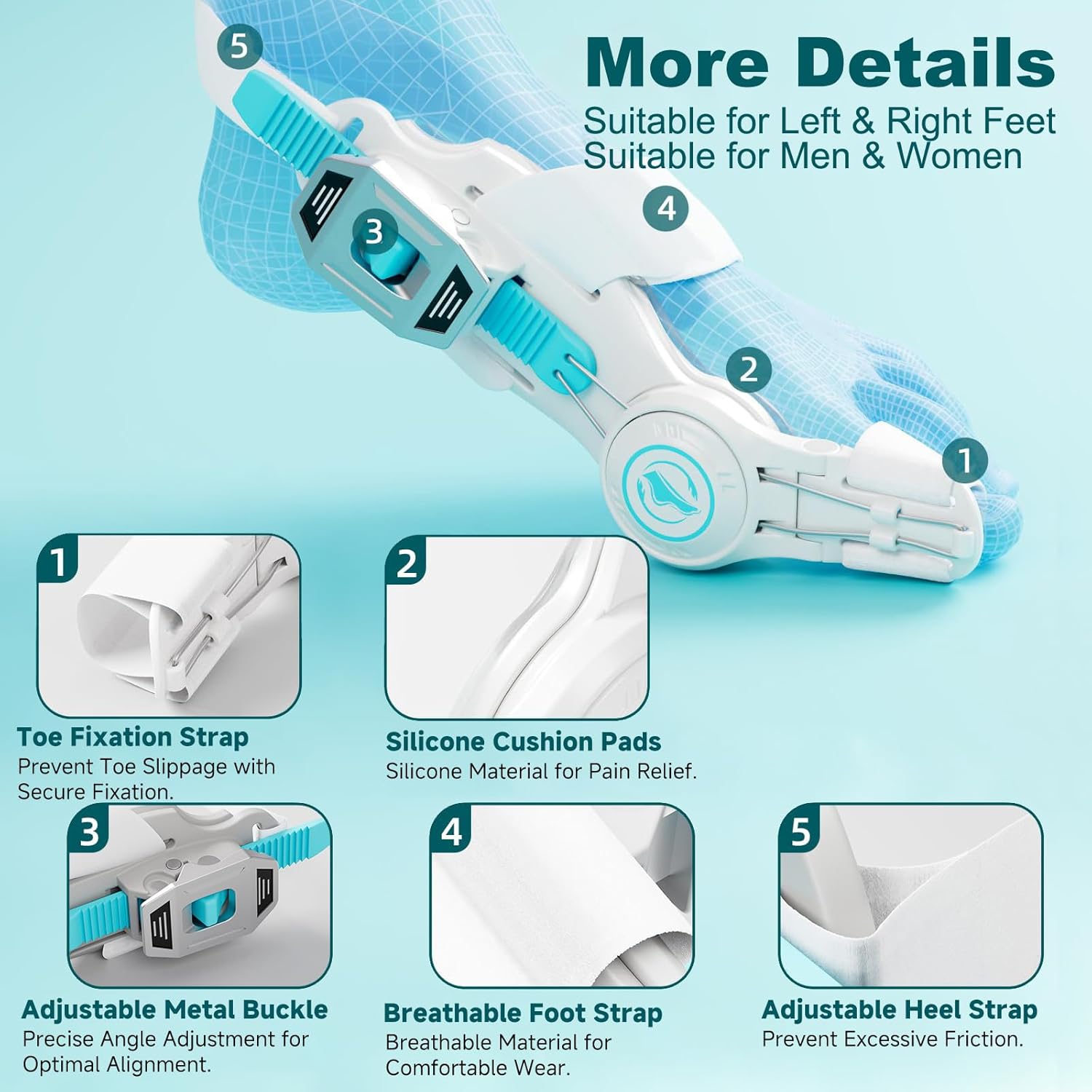 Kutain Adjustable Bunion Corrector for Women & Men, Orthopedic Toe Separator Splint

