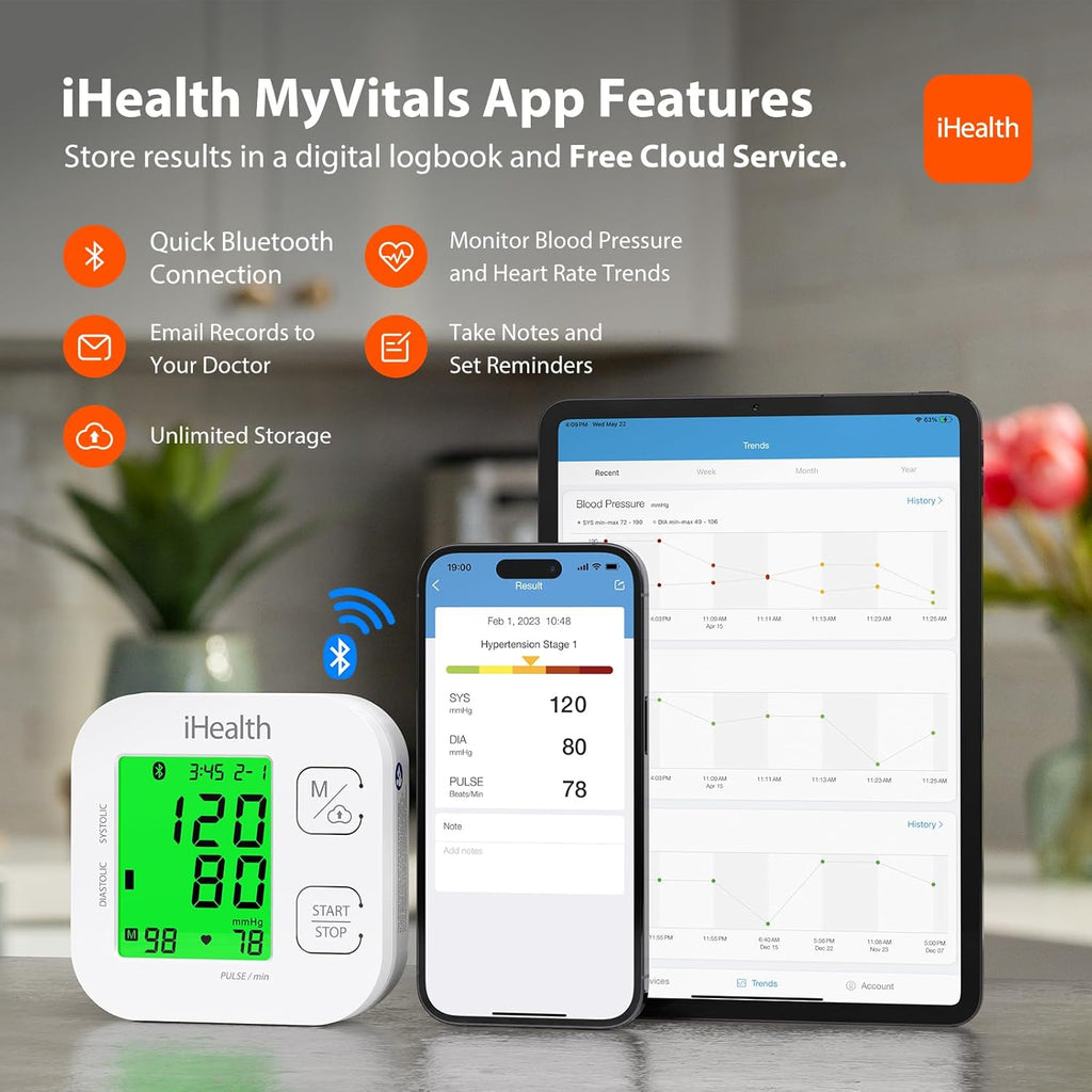 iHealth Track smart upper arm blood pressure monitor with wide range Bluetooth cuff

