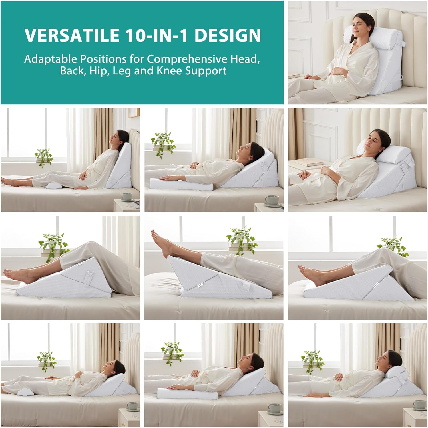Bedluxe 3-Piece Orthopedic Bed Wedge Support Set, Foam Triangle for Acid Reflux

