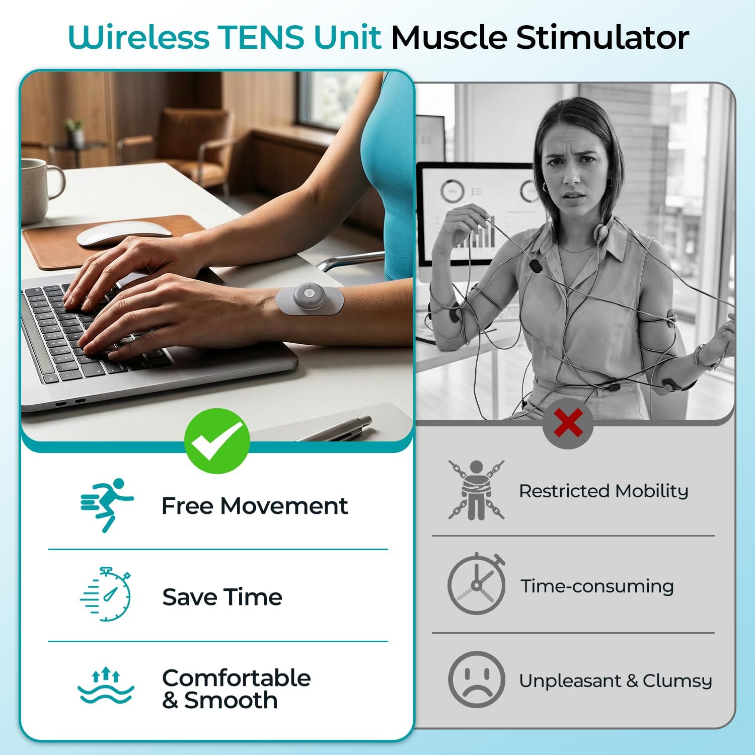 Betife Wireless TENS Unit Muscle Stimulator for Back Pain, Portable Pain Relief

