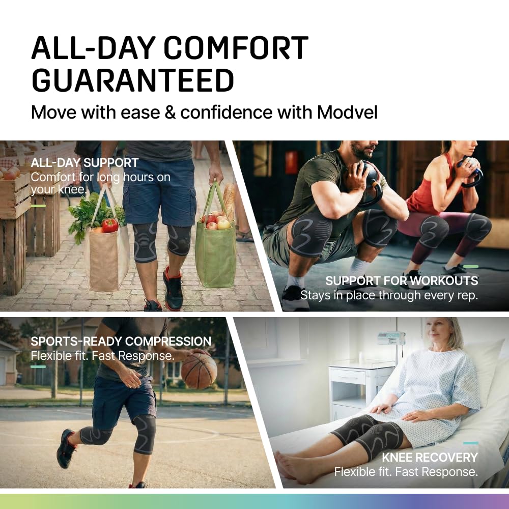 Modvel 2-Pack Knee Compression Sleeves, Knee Support for Men & Women

